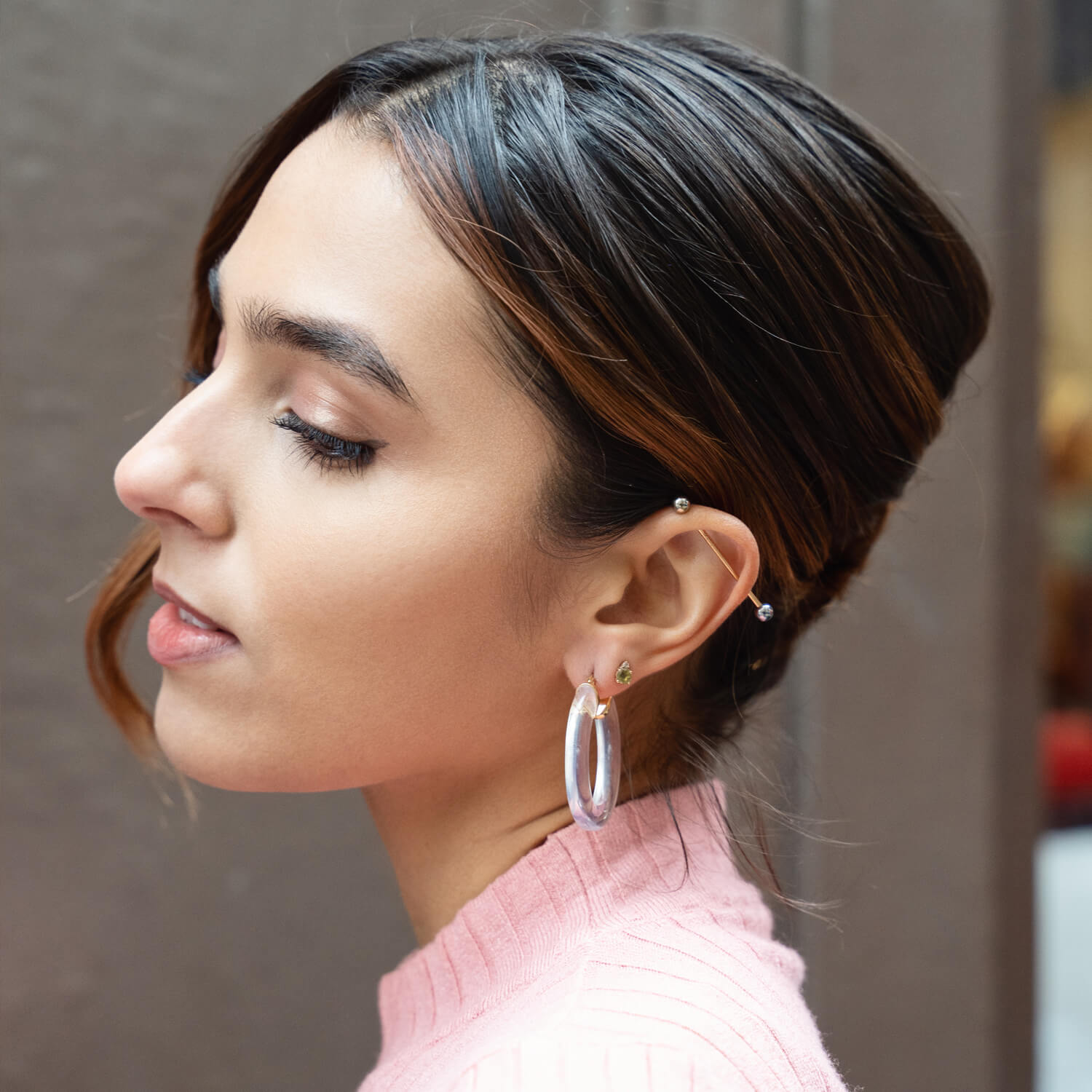 Clear Lucite Earrings with Gold Glitter