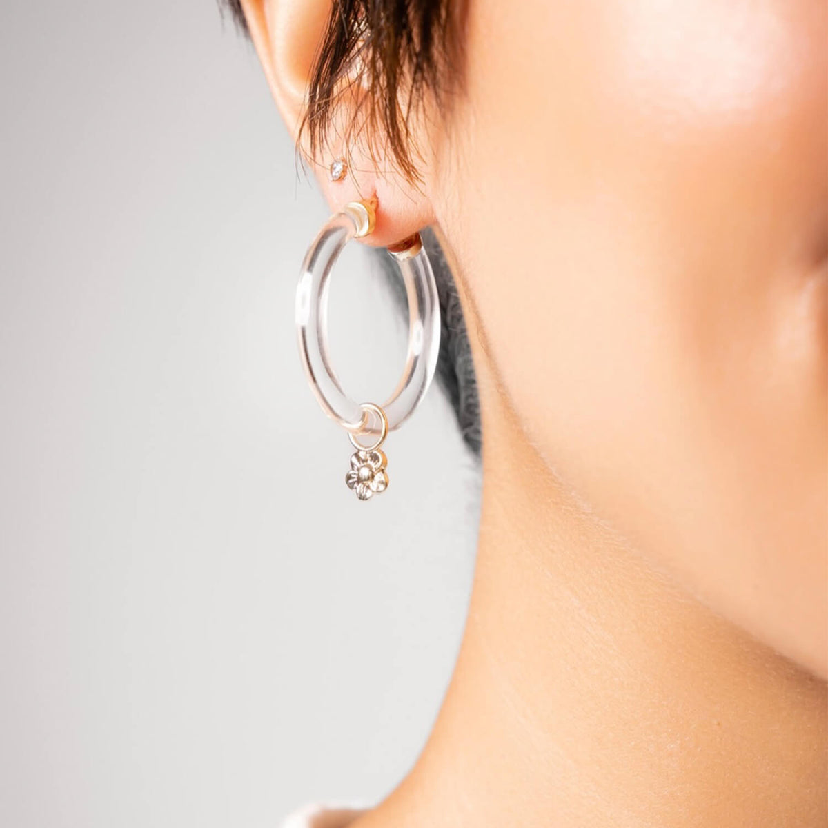 Flower Charm Hoop Earring