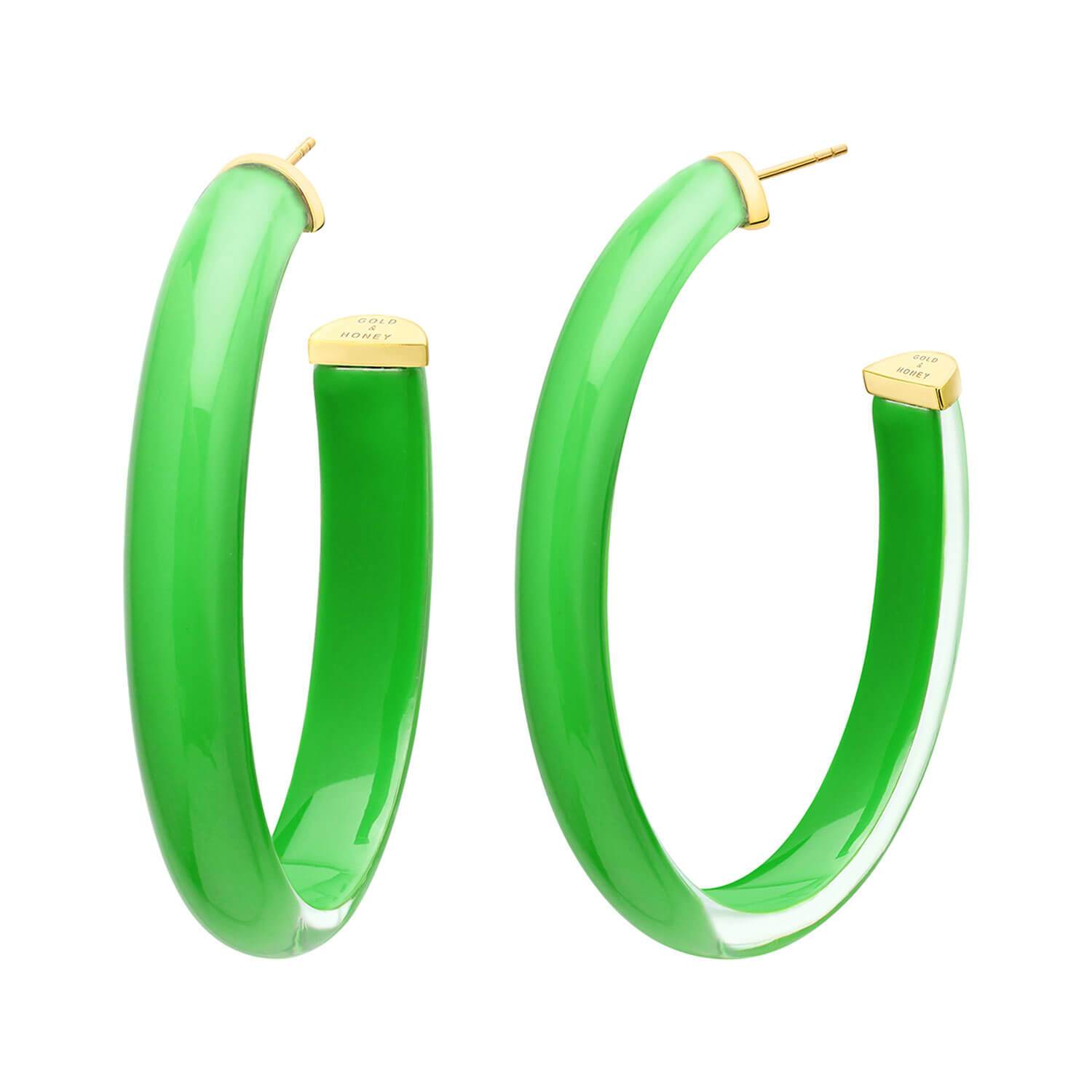 XL Oval Illusion Lucite Hoops in Green 