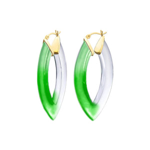Green marquise hoop earrings
