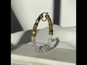 Oval Lucite Bamboo Hoops in Clear and Gold