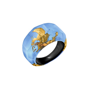 ICE BLUE GOLD LEAF RING