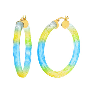 Yellow and Blue Ombre Lucite Hoop Earrings