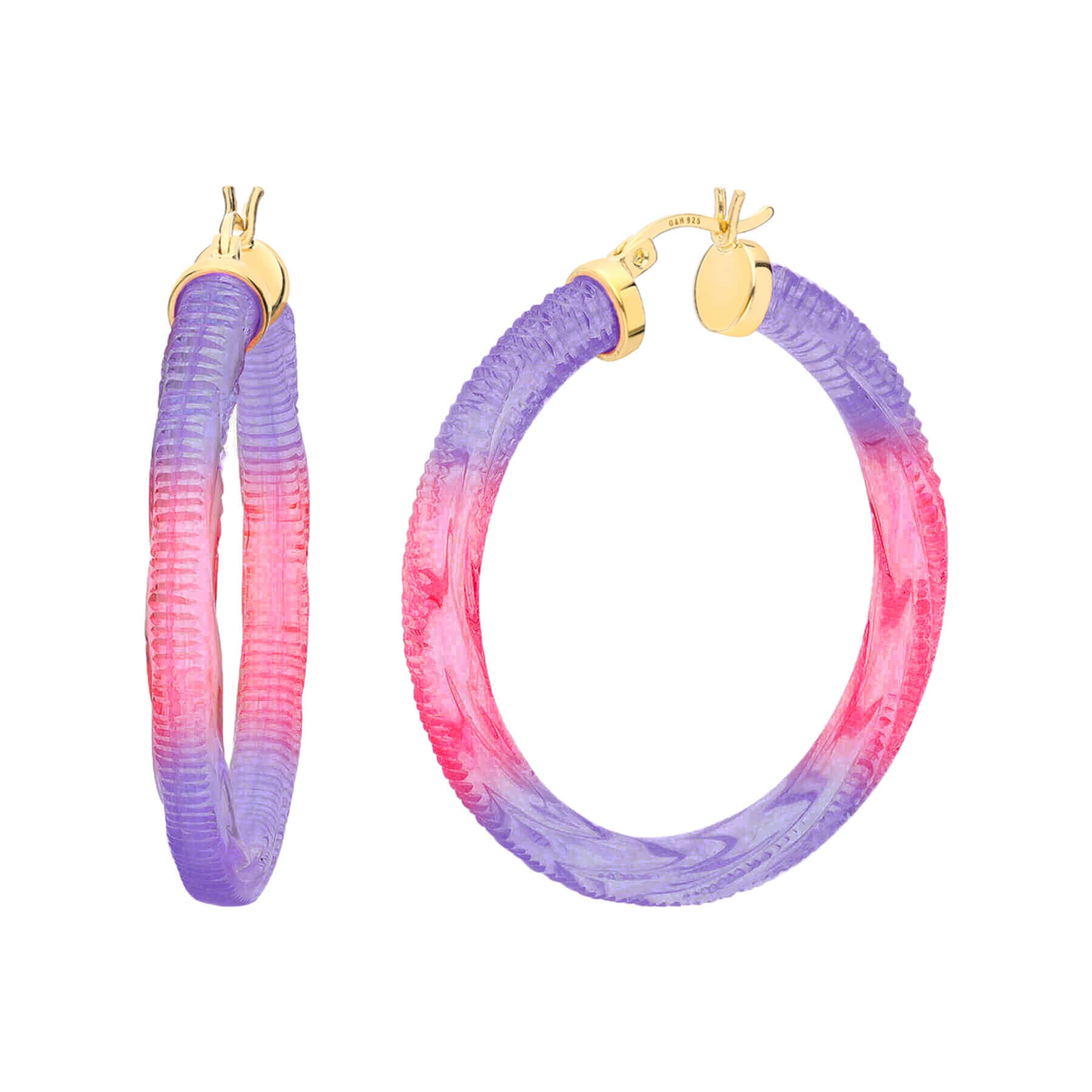 Purple and Pink Ombre Lucite Hoop Earrings