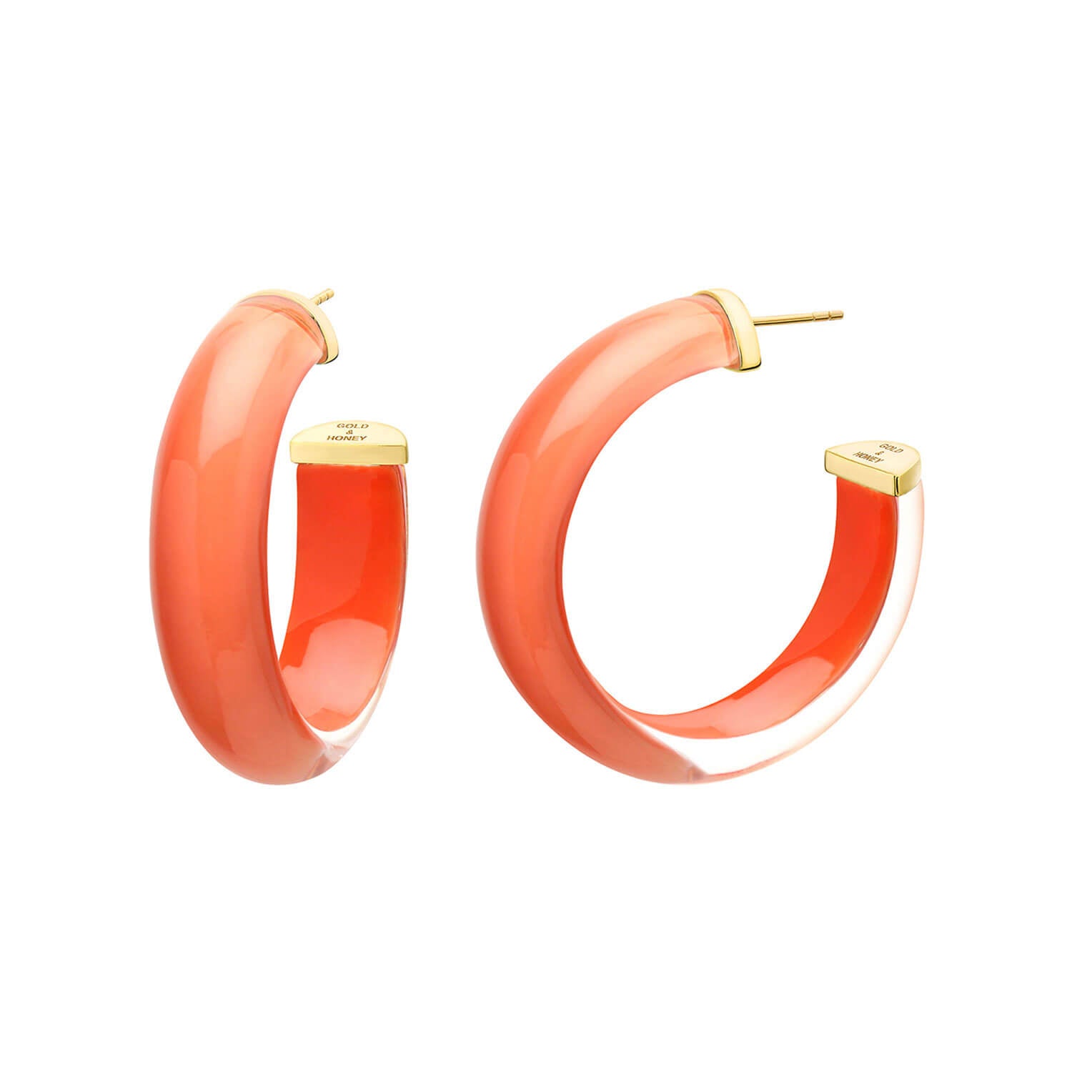 Small Illusion Lucite Hoops in LIVING CORAL
