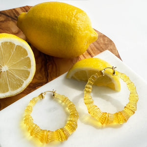 lemon yellow Lucite bamboo hoops