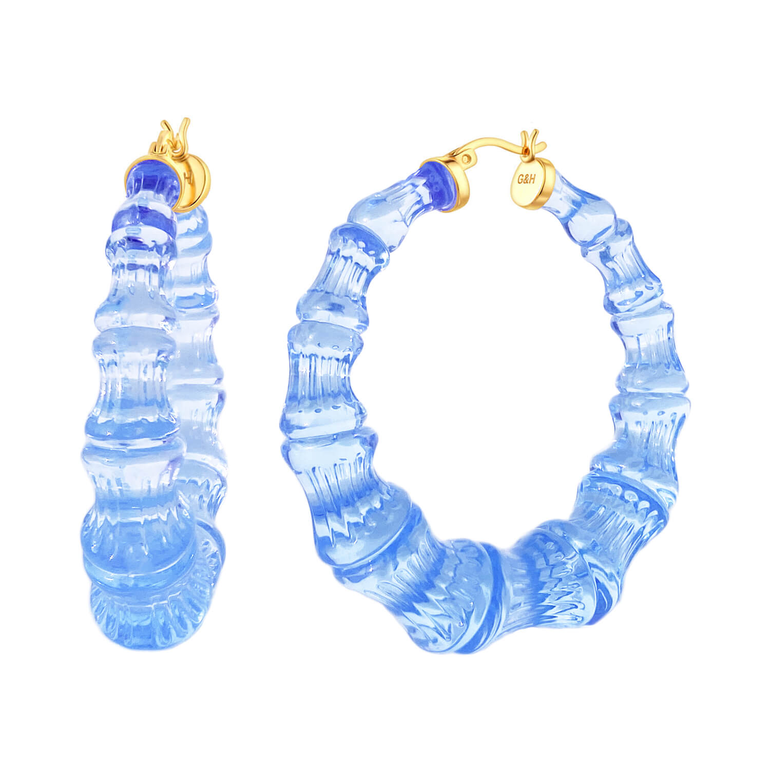 Blue Lucite Bamboo Hoops