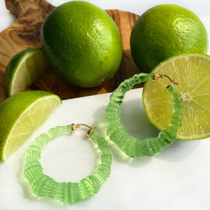 Lime Green Lucite Bamboo Hoops