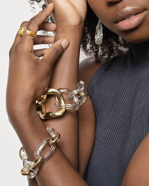 Clear Rectangle Lucite Bracelet on Model