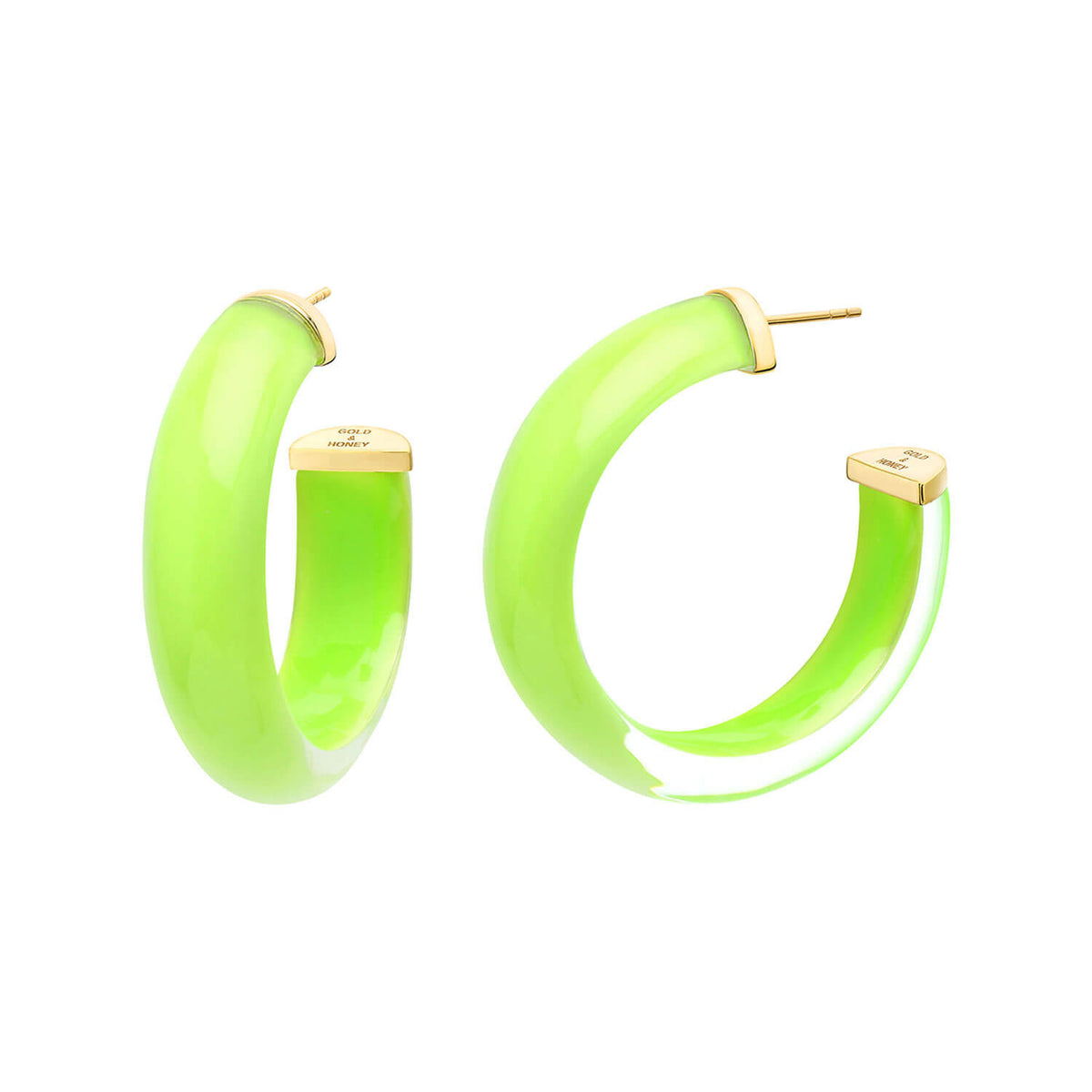 Small Illusion Lucite Hoops in NEON GREEN