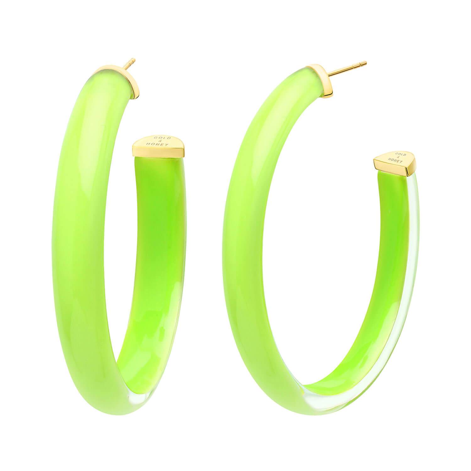 XL Oval Illusion Lucite Hoops in Neon Green