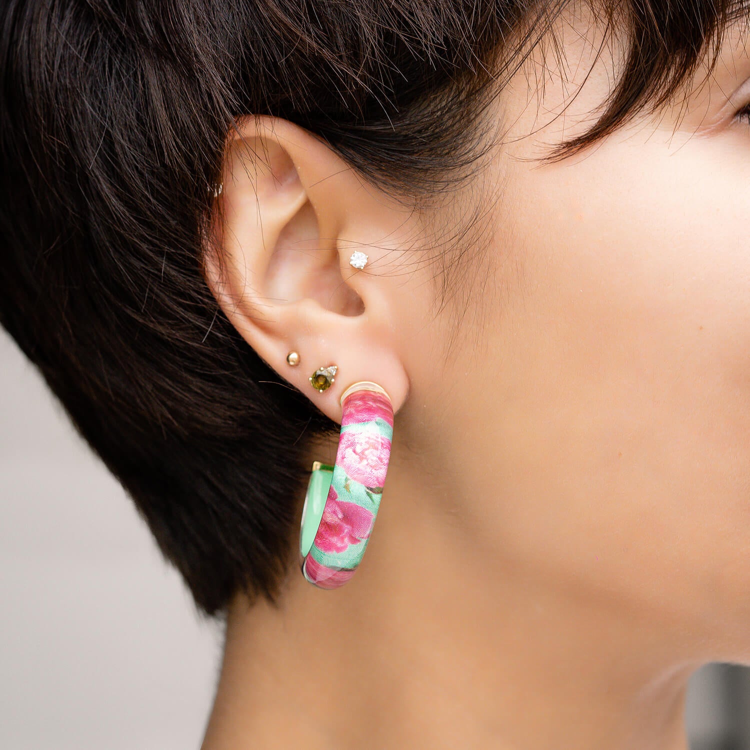 peony flower hoop earrings