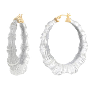 Silver Bamboo Lucite Hoops