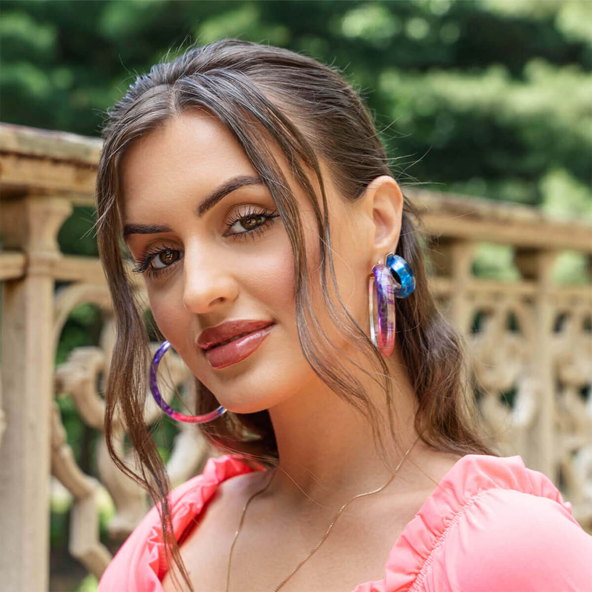 Purple and Pink Tie Dye Lucite Hoops