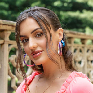 Purple and Pink Tie Dye Lucite Hoops