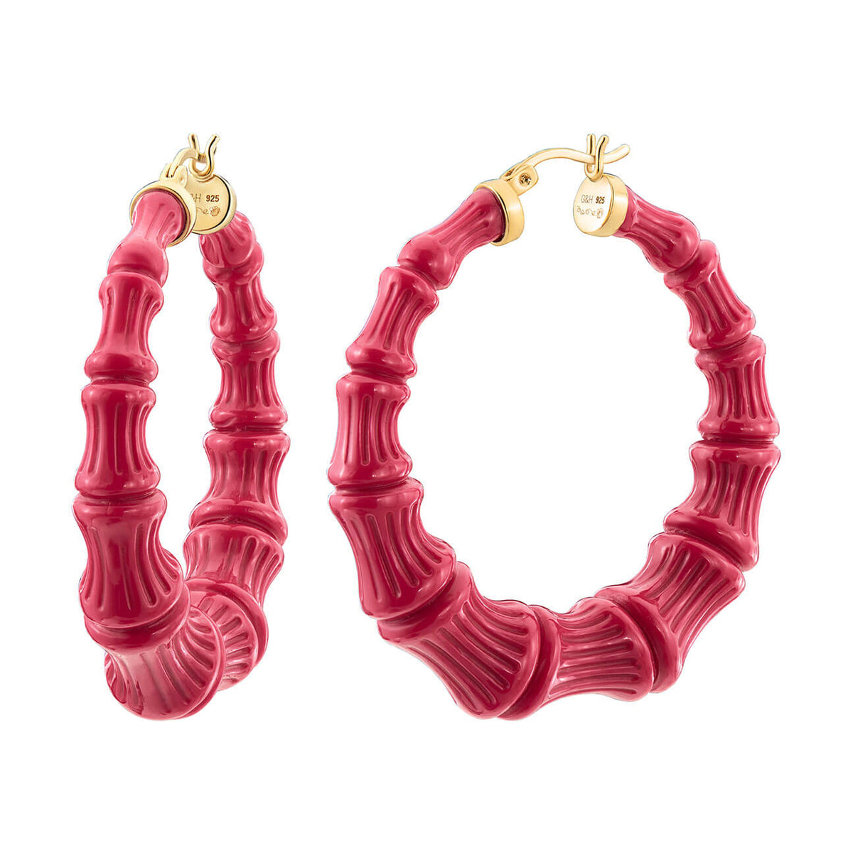 Pink Peacock Lucite Bamboo Hoops