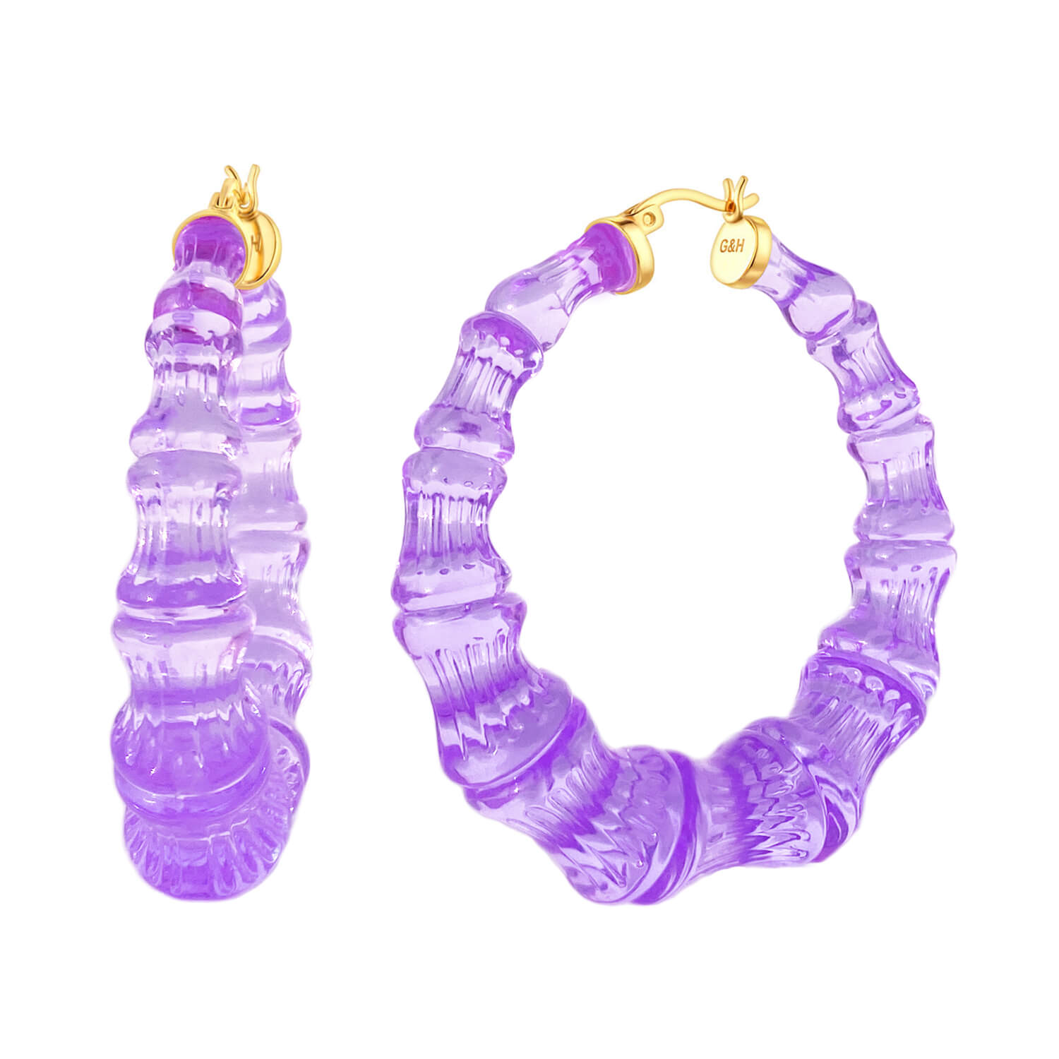 Purple Lucite Bamboo Hoops