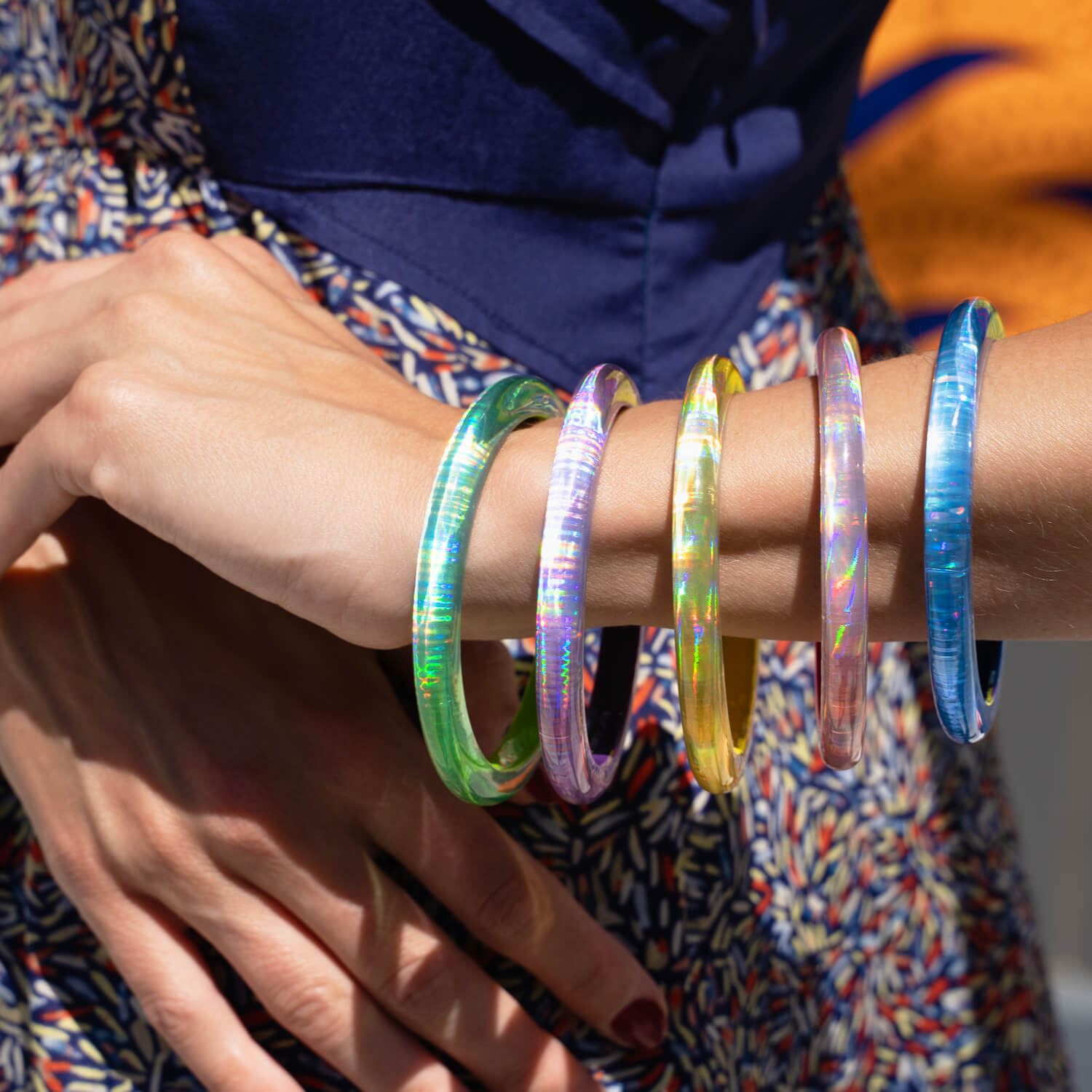 yellow iridescent slip on bangle 