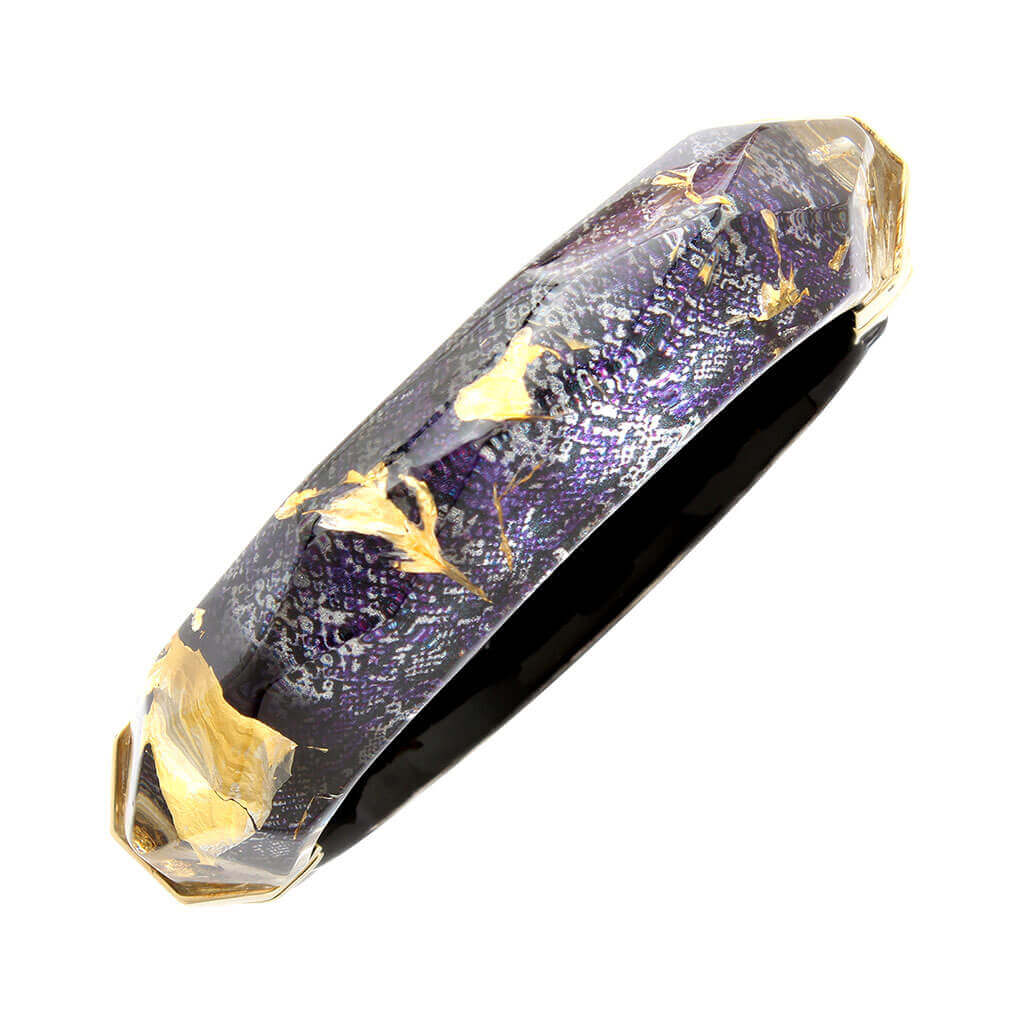 Faceted Lucite Bangle in Snake Skin