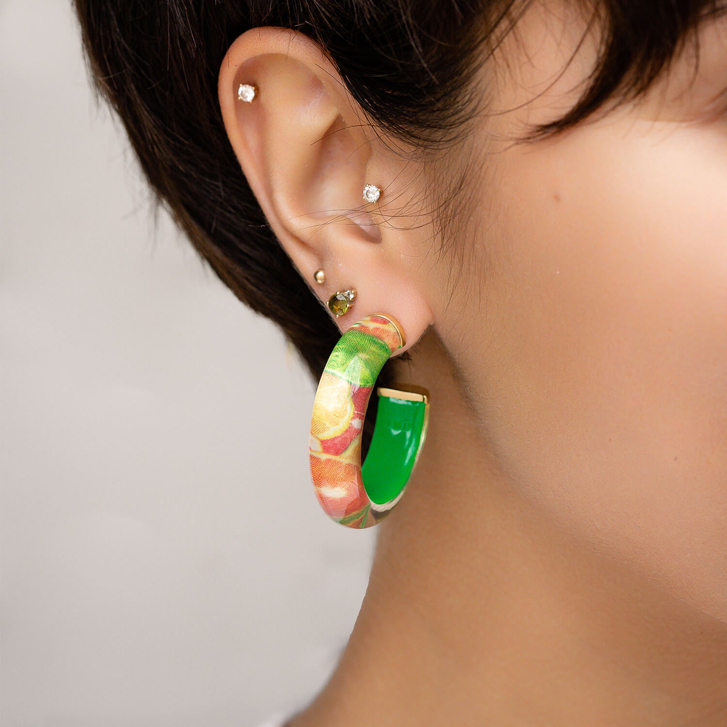 lemon and lime bunch cocktail hoop earrings