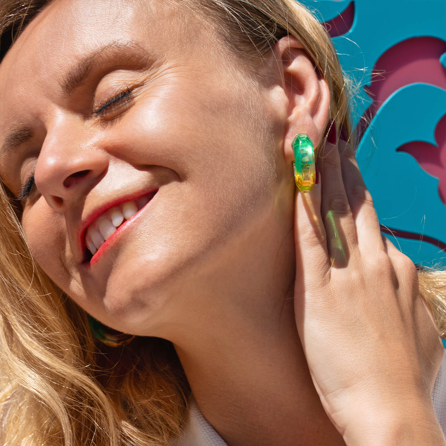 Mini Tie Dye Lucite Hoops in Green & Yellow