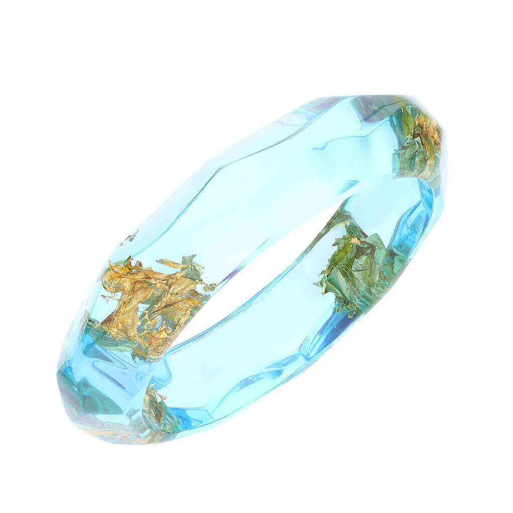Color Gold Leaf Lucite Bangle - BLUE