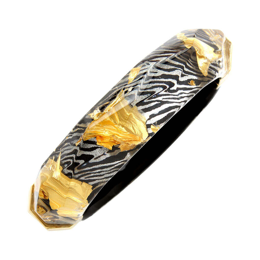 Faceted Lucite Bangle in Zebra